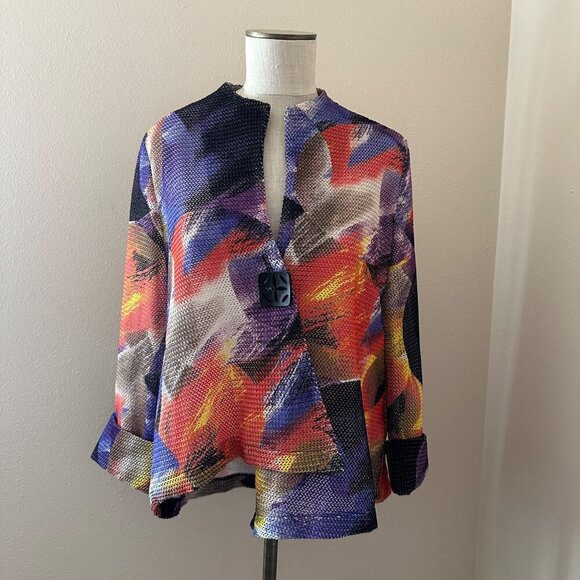 Joesph Ribkoff Mesh Asymmetric 3/4 Sleeve Jacket Womens Sise 12 Lagenlook Artsy - Picture 4 of 12